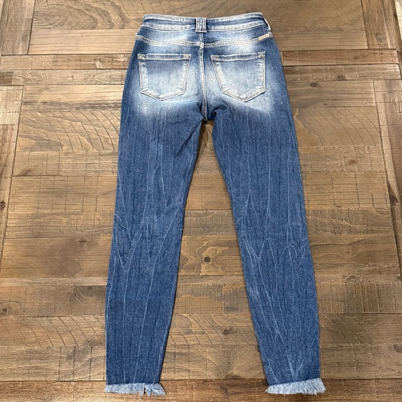 KanCan Signature Mid Rise Ankle Skinny Distressed Medium Wash Raw Hem 24 - Picture 7 of 16